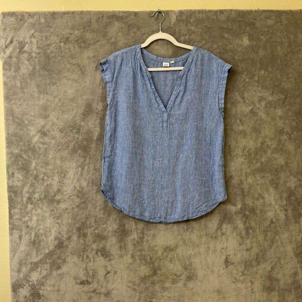 GAP Top Women’s size S 100% Linen Casual Popover Shirt Blue